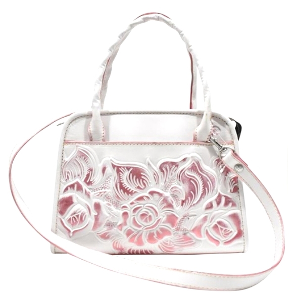 Patricia Nash Handbags - Patricia Nash Leather Crossbody Bag White Leather Tooled Metallic Floral NWOT